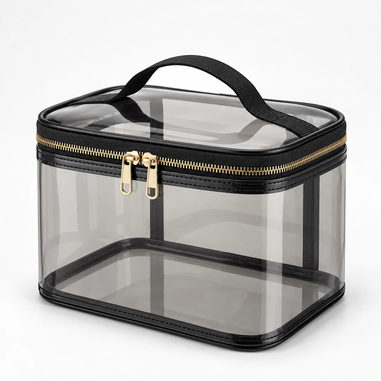ST-142 Siyah Çift Fermuarlı Premium Şeffaf Vanity Organizer