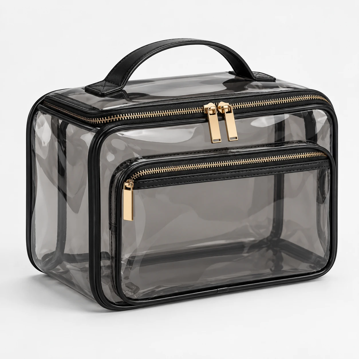 ST-152 Siyah Ön Cepli Çift Fermuarlı Şeffaf Vanity Organizer