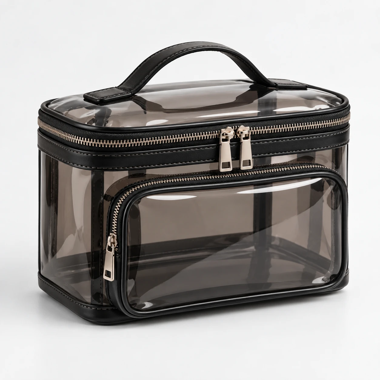 ST-162 Siyah Ön Cepli Çift Fermuarlı Şeffaf Vanity Organizer