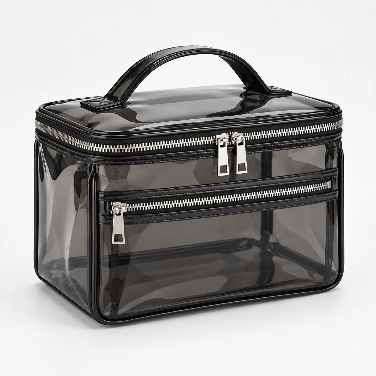 ST-172 Siyah Ön Cepli Çift Fermuarlı Şeffaf Vanity Organizer
