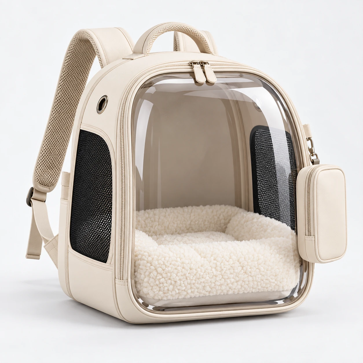 ST-185 Krem Ön Cepli Premium Şeffaf Pet Sırt Çantası