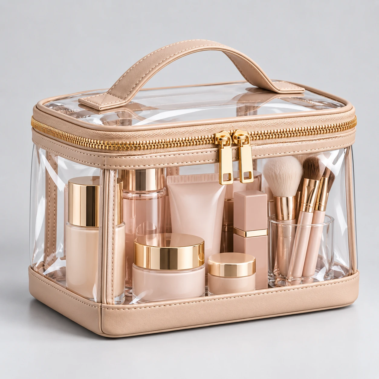 ST-241 Gold Fermuarlı Şeffaf Vanity Kozmetik Çantası