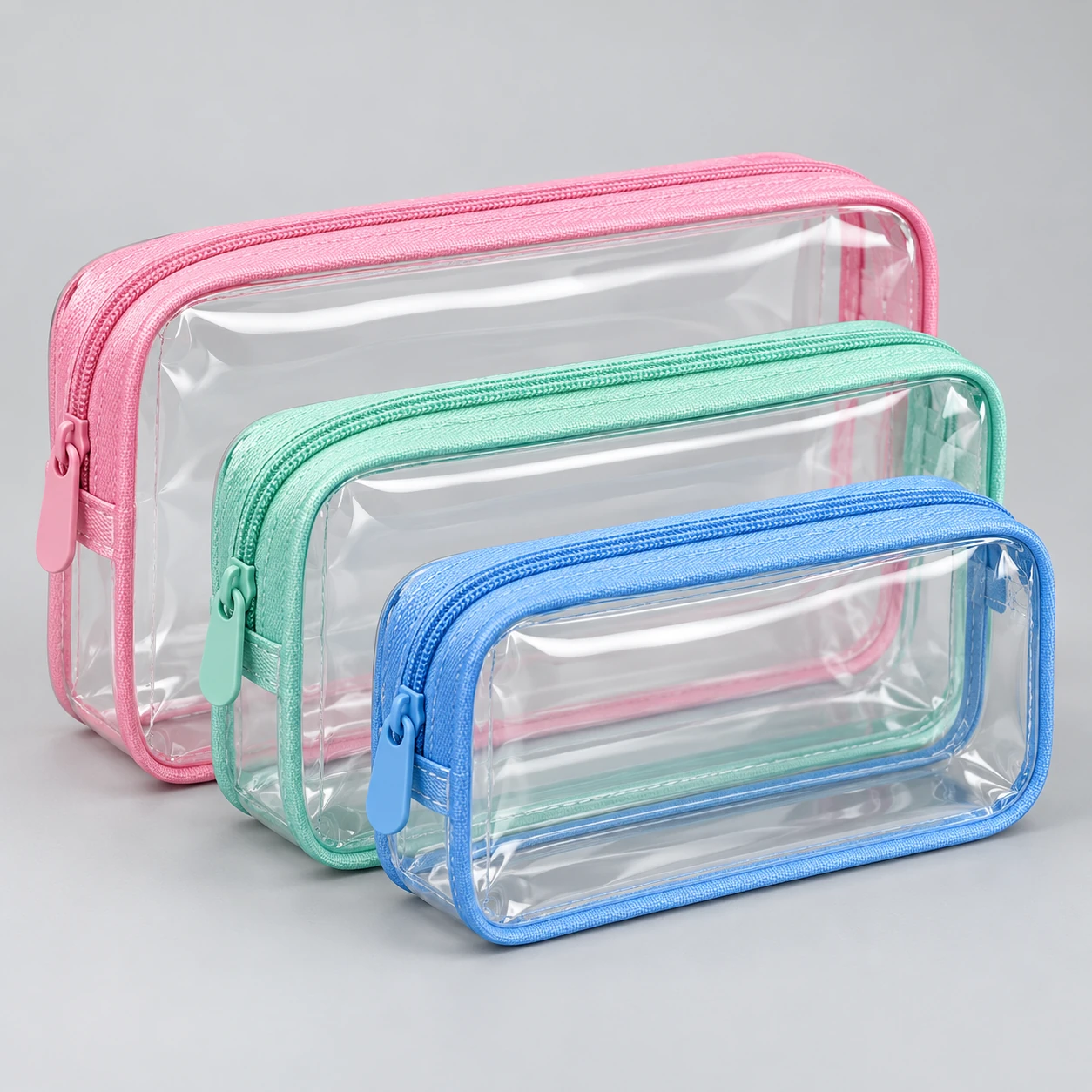 ST-247 Renkli Şeffaf PVC Kozmetik Organizer — 3 Boy