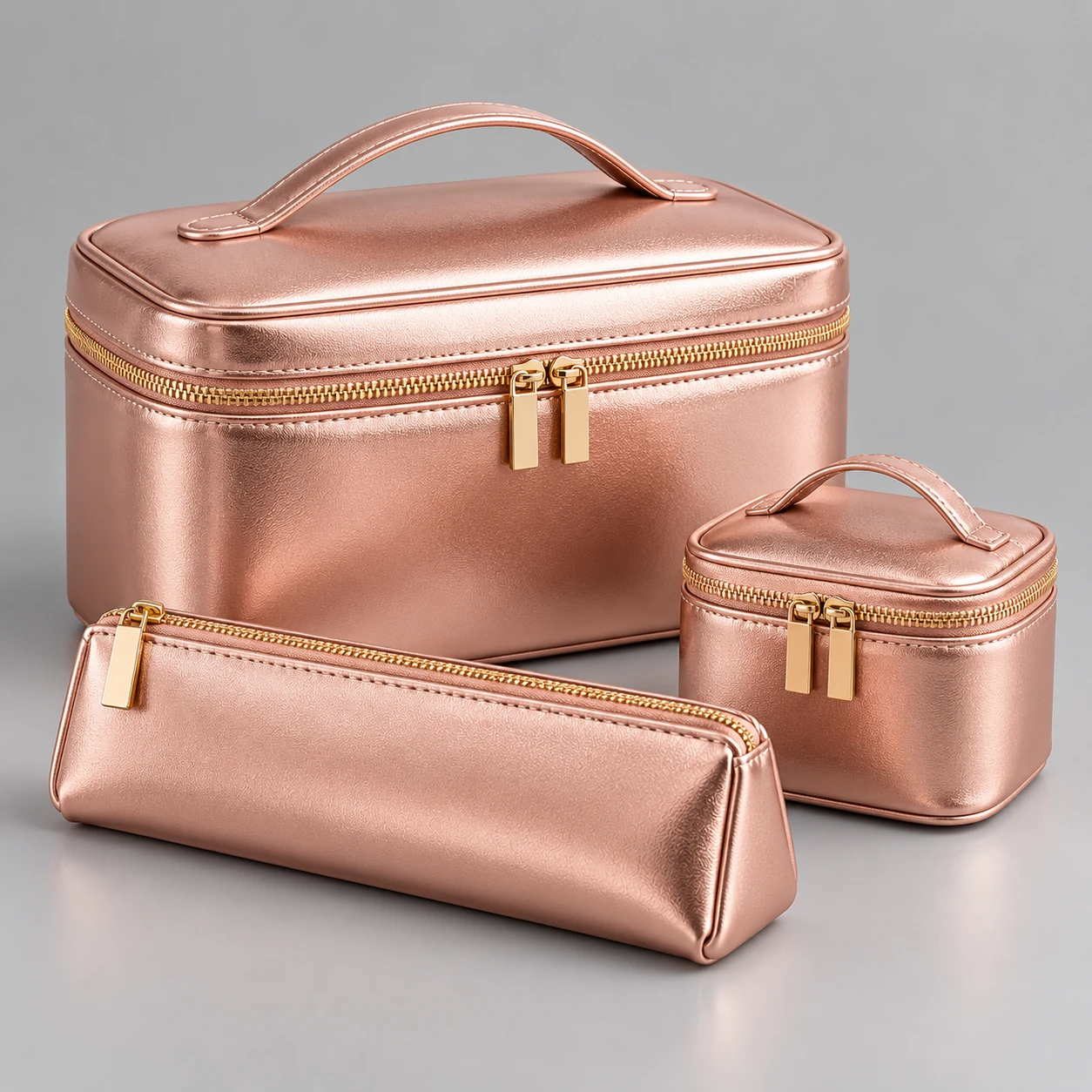 ST-270 Rose Gold Premium Kozmetik Çanta Ailesi — 3 Model