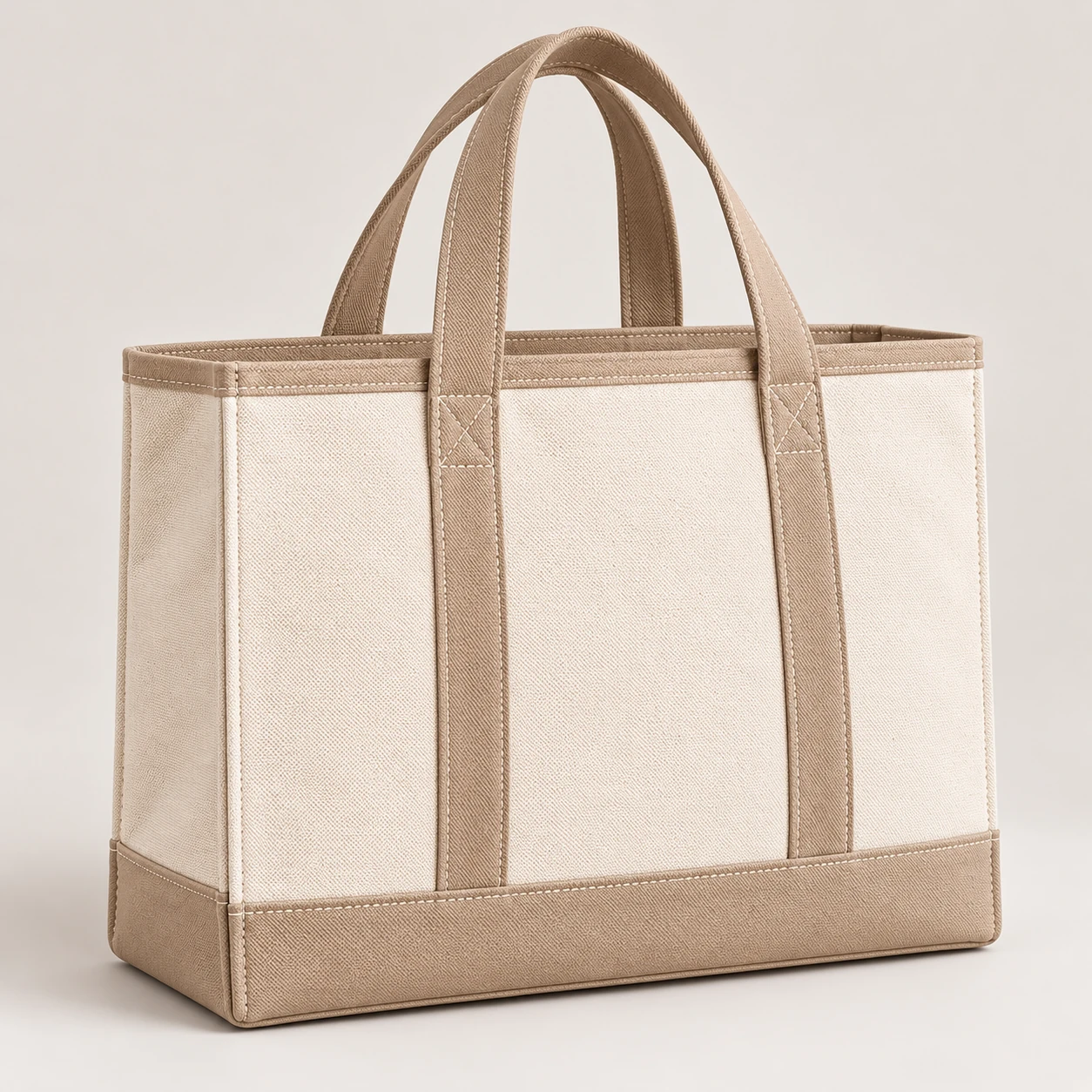 ST-297 Bej Takviyeli Premium Kanvas Tote Çanta