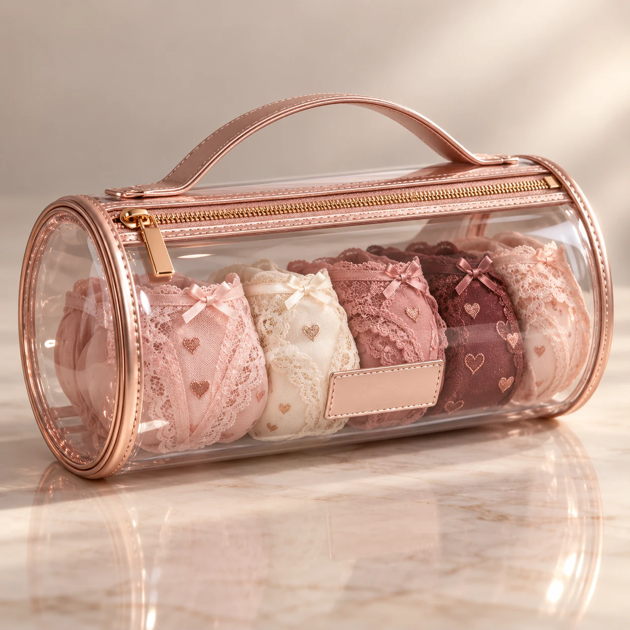 ST-307 Rose Gold Silindir Şeffaf İç Giyim Organizeri