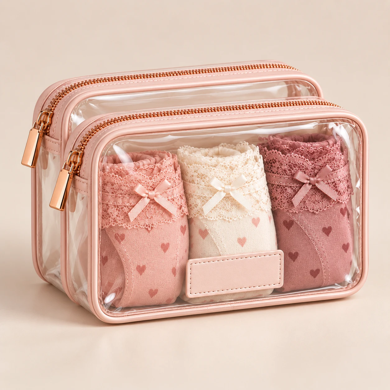 ST-308 Rose Gold Çift Bölmeli Şeffaf İç Giyim Organizeri