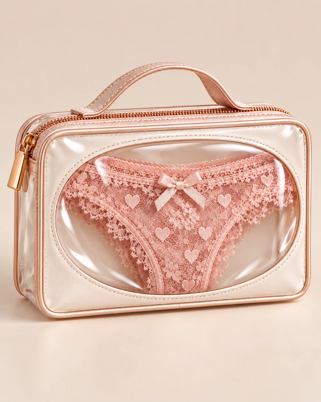 ST-312 Rose Gold Kalp Pencereli Mini Vanity Pouch