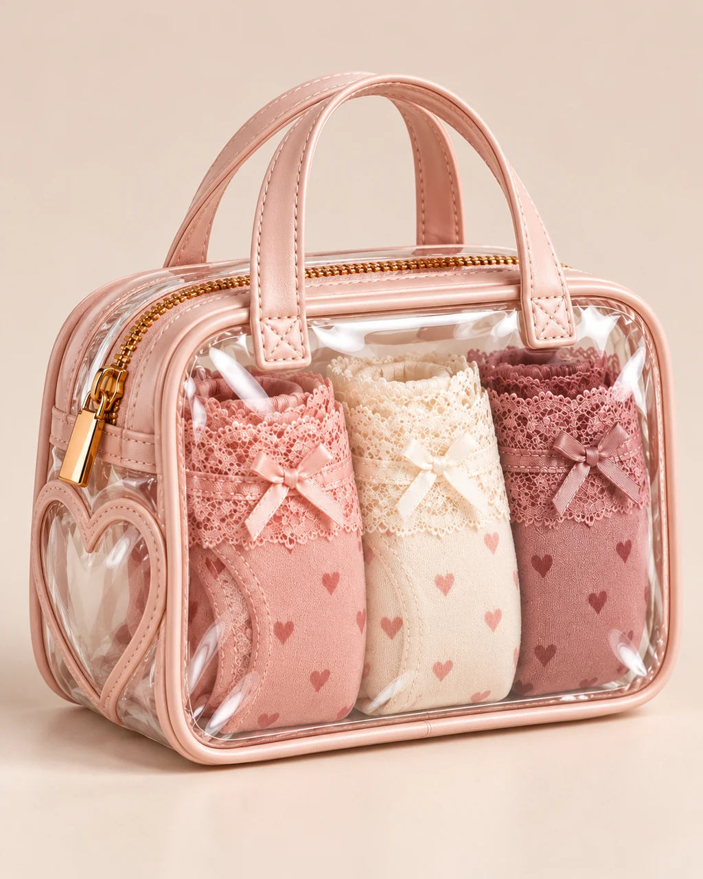 ST-319 Rose Gold Kalp Detaylı Şeffaf Premium Tote