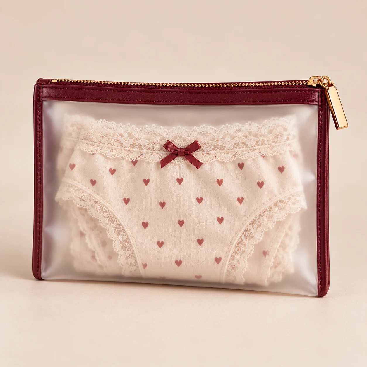 ST-326 Bordo Düz Şeffaf Slip Pouch ön görünüm
