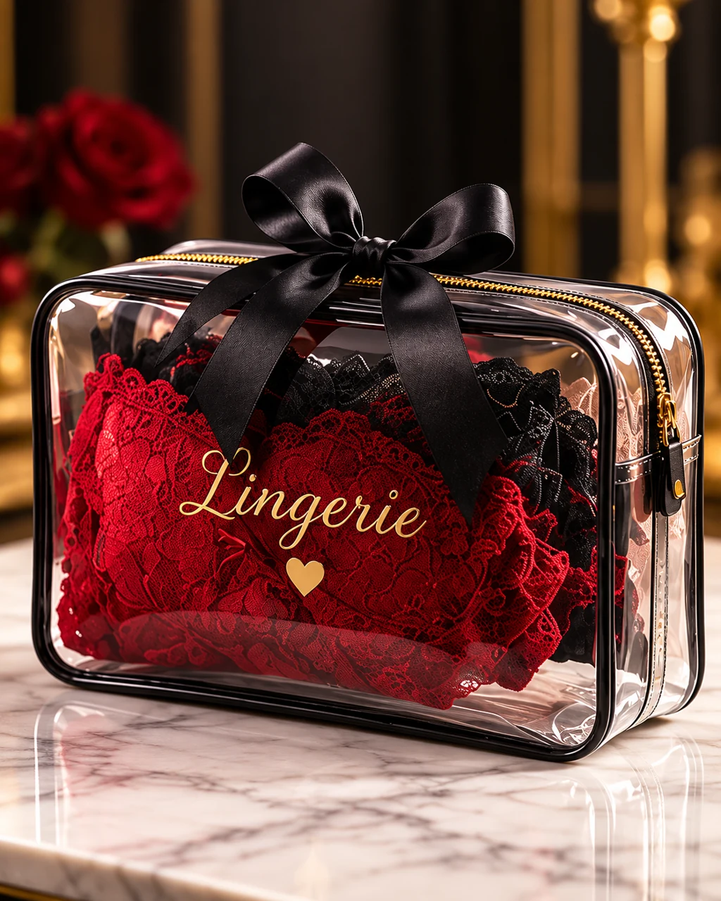 ST-328 Siyah Şeffaf Premium Lingerie Vanity