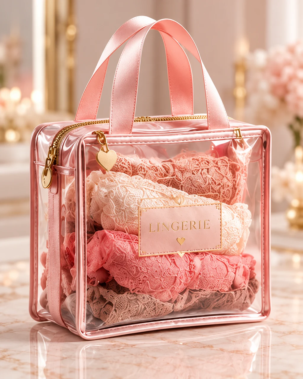 ST-333 Rose Gold Şeffaf Kutu Tote Organizer