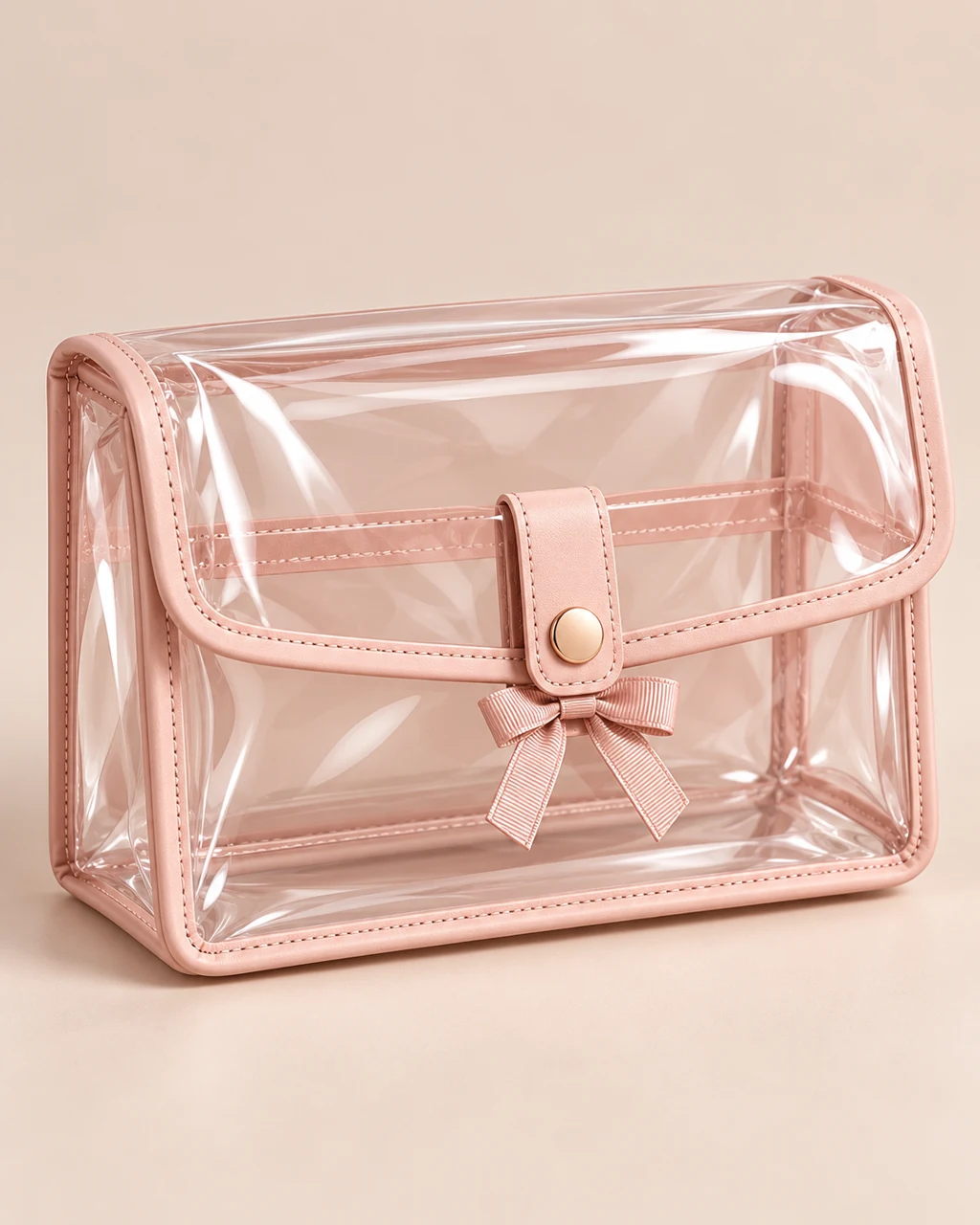 ST-335 Rose Gold Kapaklı Şeffaf Clutch Organizer