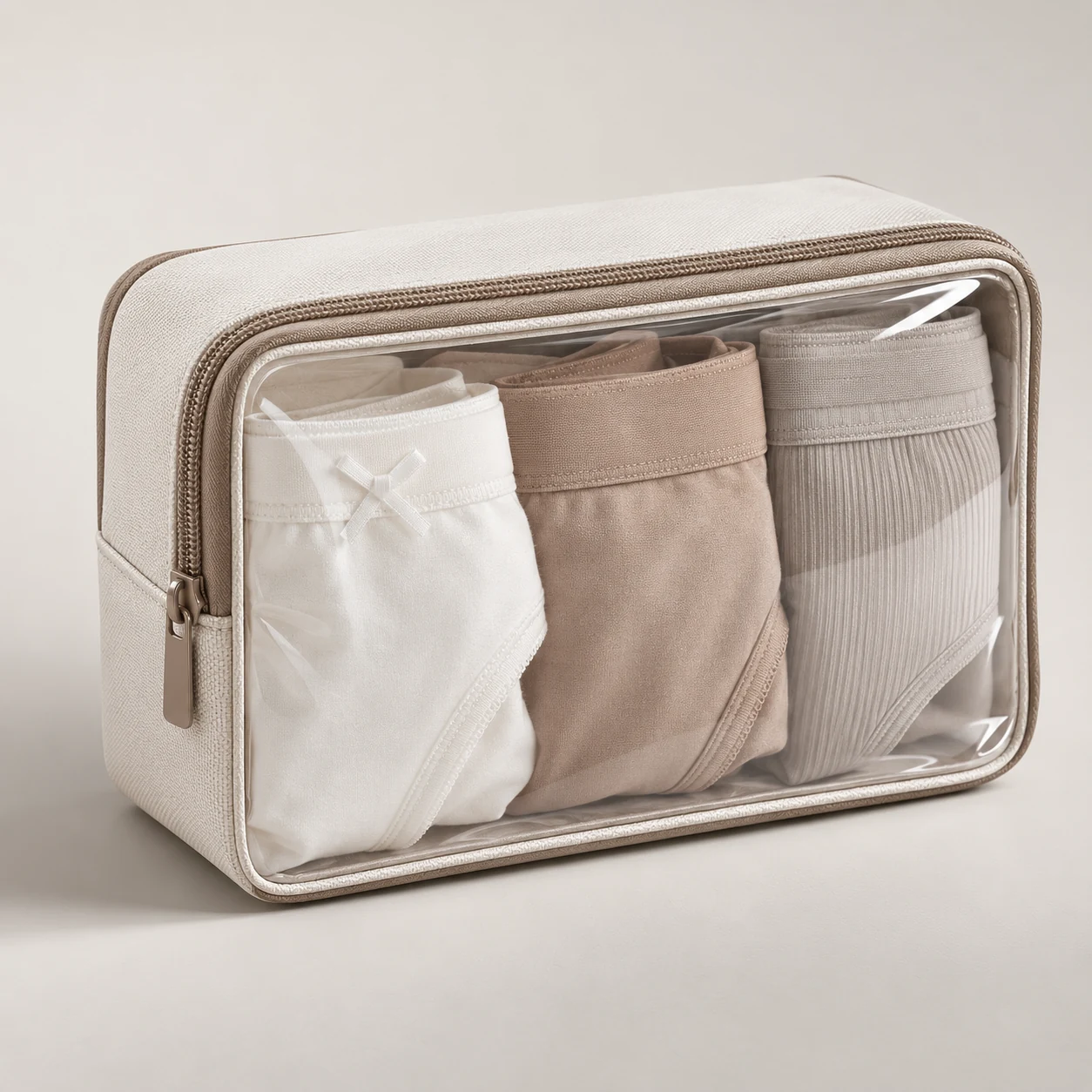ST-342 Krem Şeffaf İç Giyim Organizer Pouch