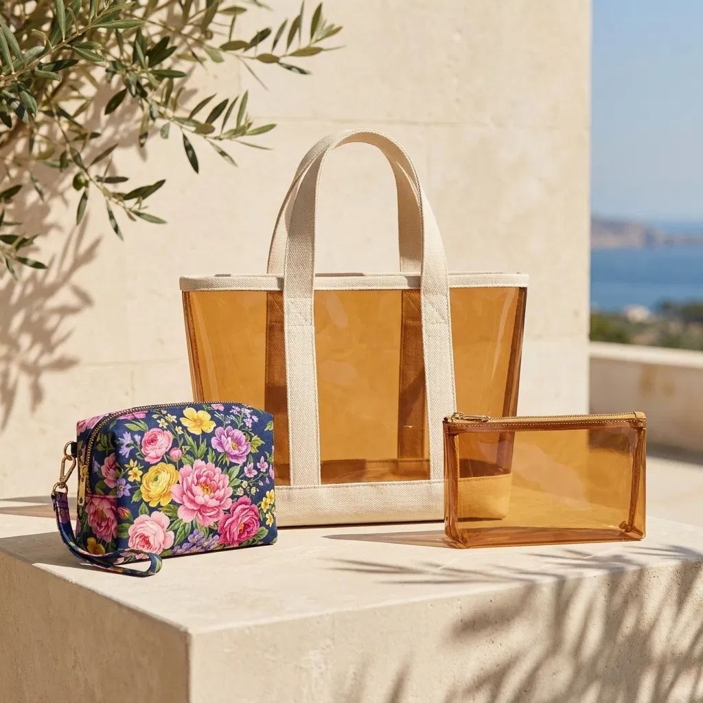ST-040 Şeffaf Tote + İki Aksesuar Çantası — 3 Model