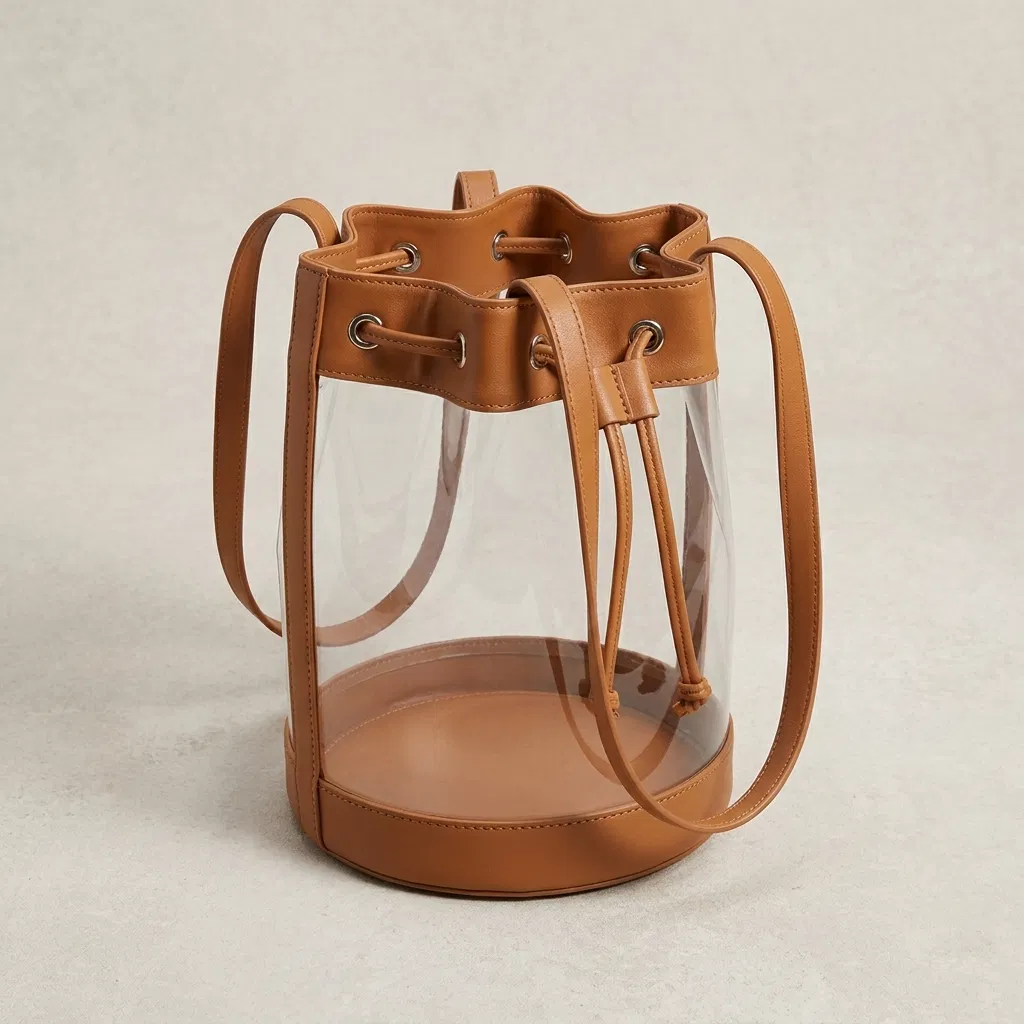 ST-047 Taba Detaylı Şeffaf Bucket Omuz Çantası