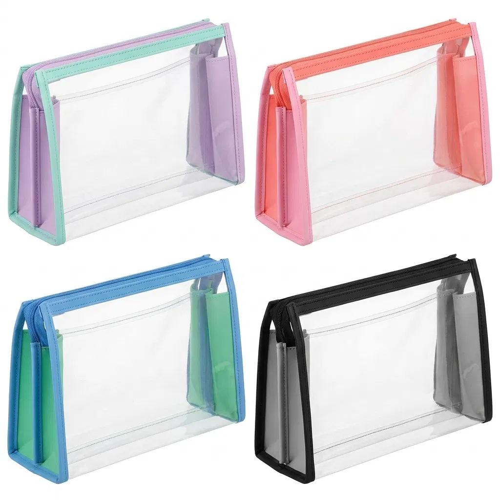 ST-081 Renkli Köşeli Şeffaf Düz Pouch 4 Renk
