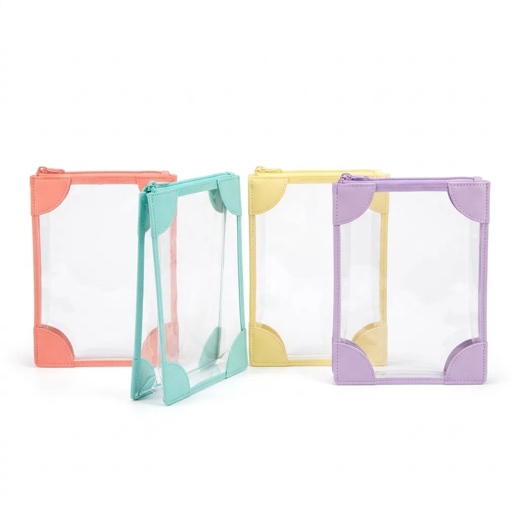 ST-097 Pastel Köşeli Şeffaf Düz Pouch 3 Renk