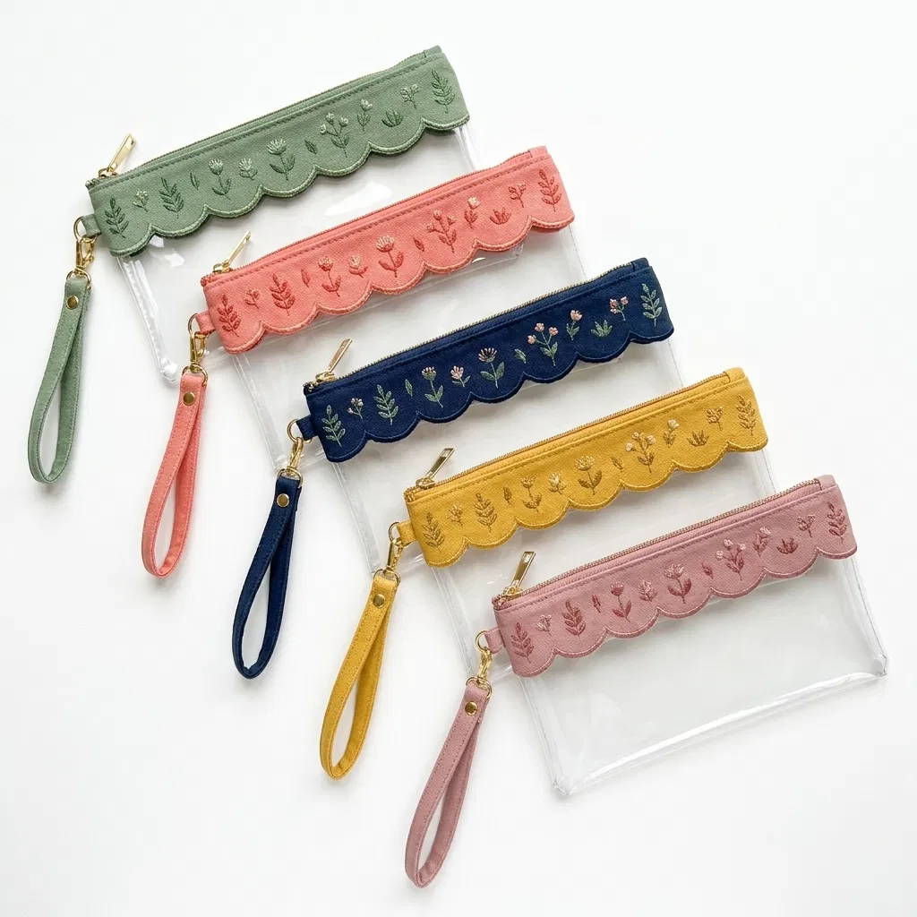 ST-108 Dantel Biyeli Şeffaf Bilek Askılı Pouch 5 Renk