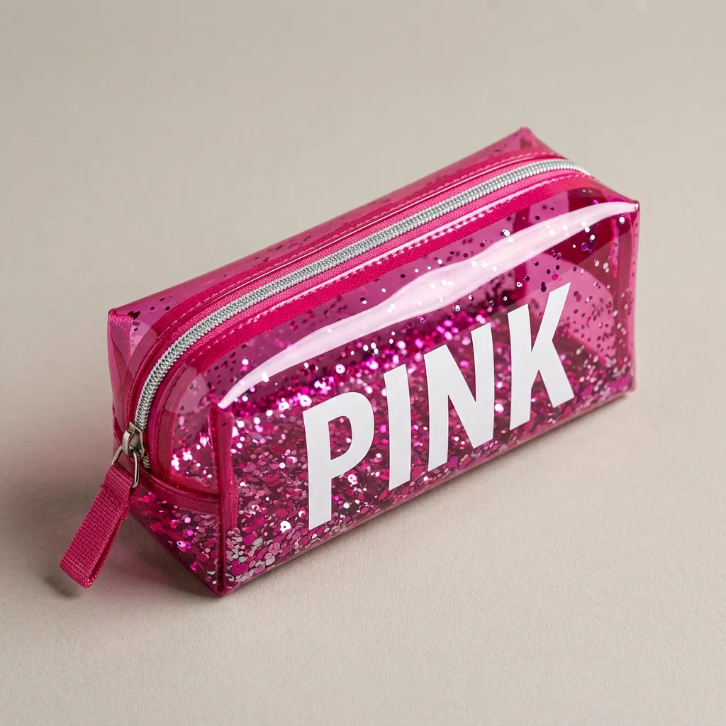 BUJE-04 Pembe Mavi Şeffaf PVC Kalemlik görünüm 2