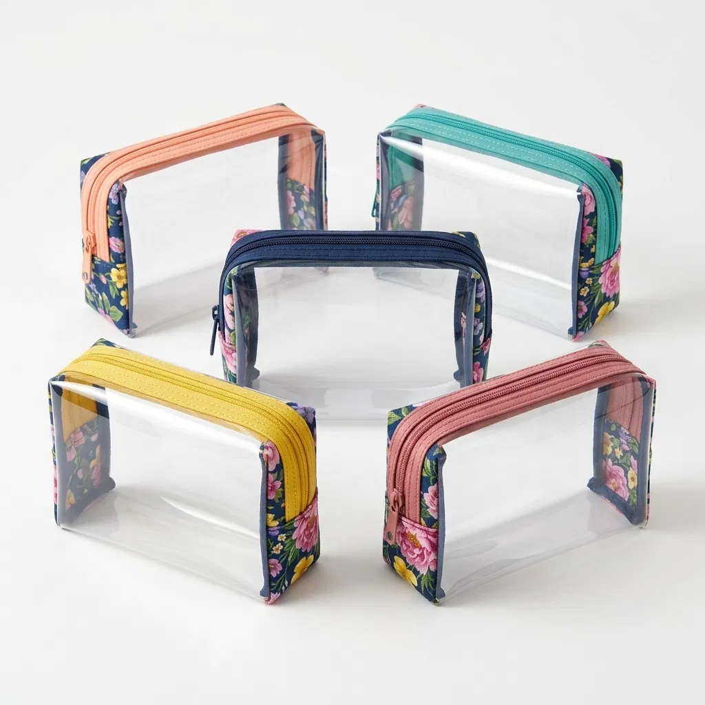 ST-116 Floral Biyeli Şeffaf Kozmetik Çantası 5 Renk