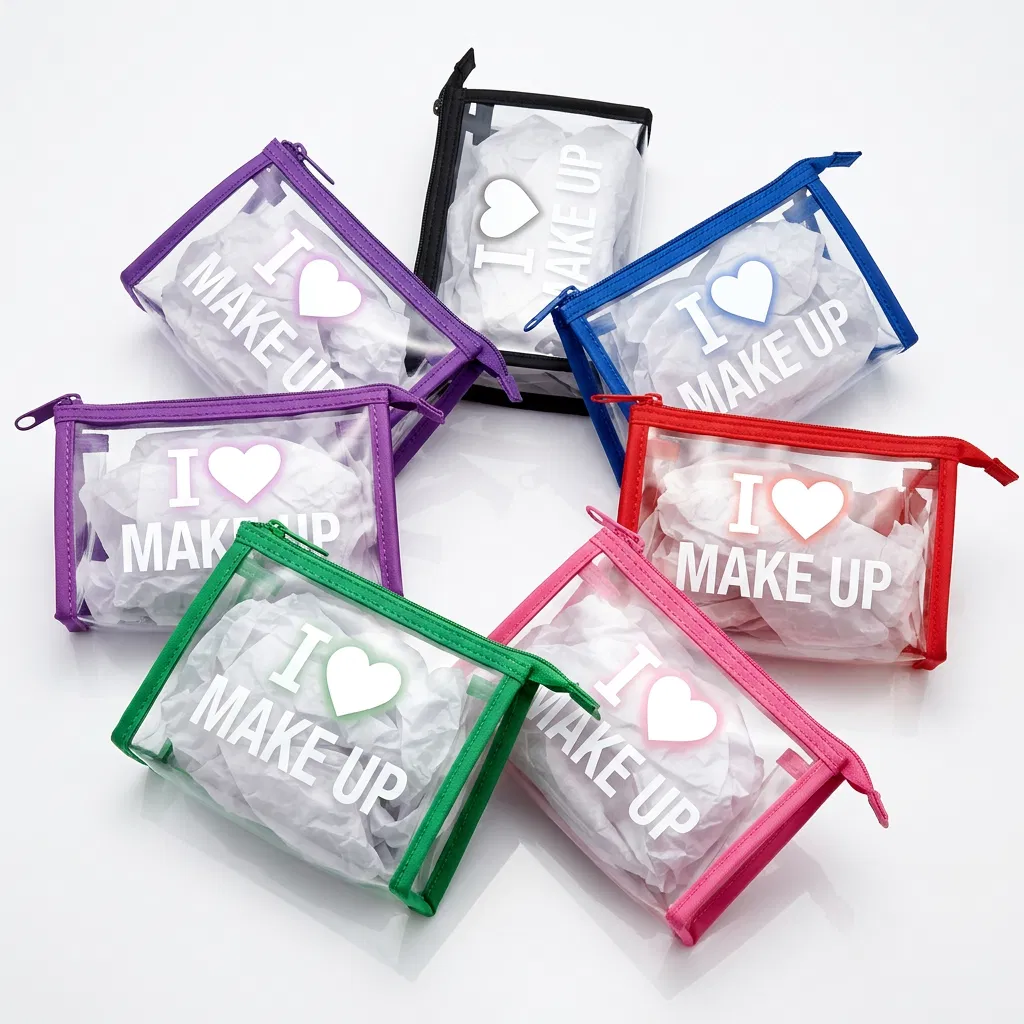BUJE-28 I Love Makeup Şeffaf Çanta 7 Renk