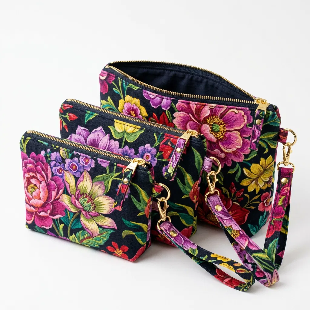 BUJE-29 Floral Desenli Bilek Askılı Şeffaf Pouch