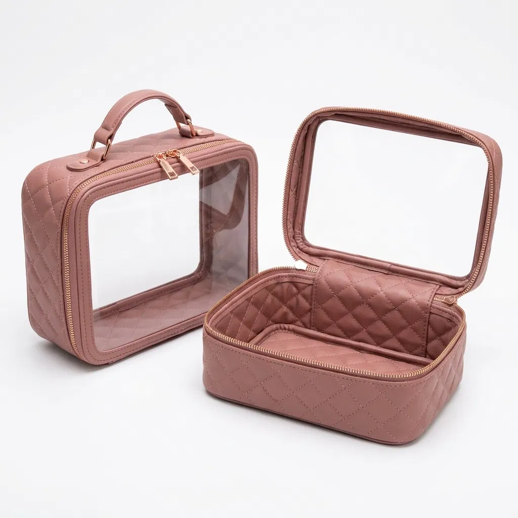 ST-136 Kapitone Pudra Şeffaf Vanity Kutu