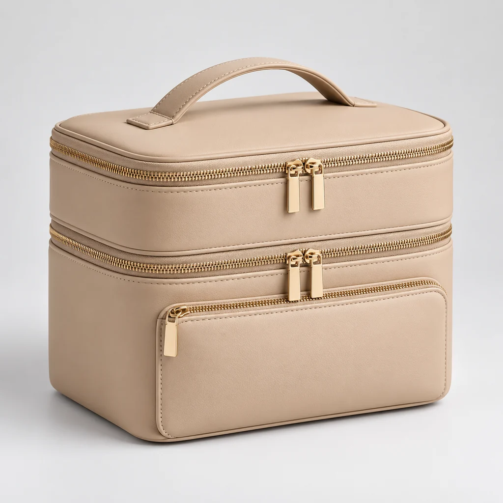 ST-202 Bej Çift Kat Ön Cepli Vanity Organizer