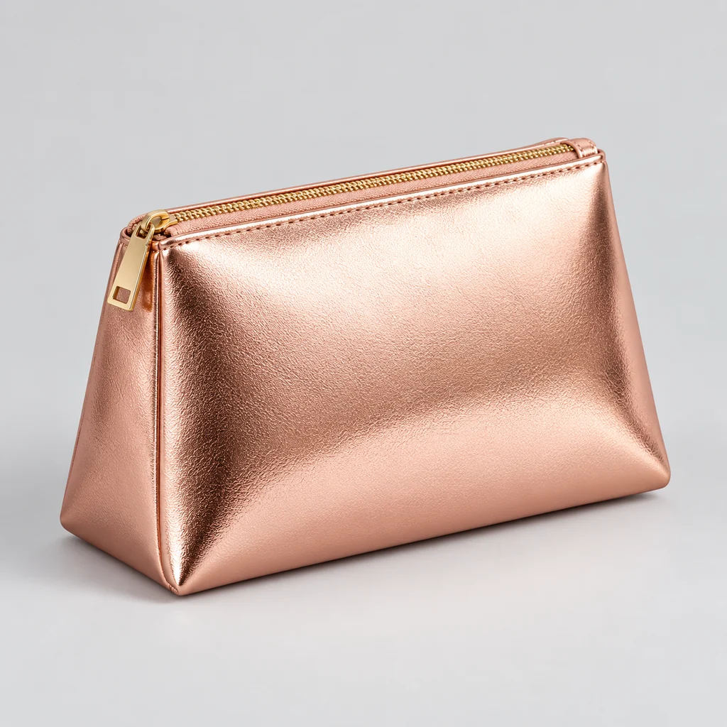 ST-206 Rose Gold Metalik Yumuşak Makyaj Çantası