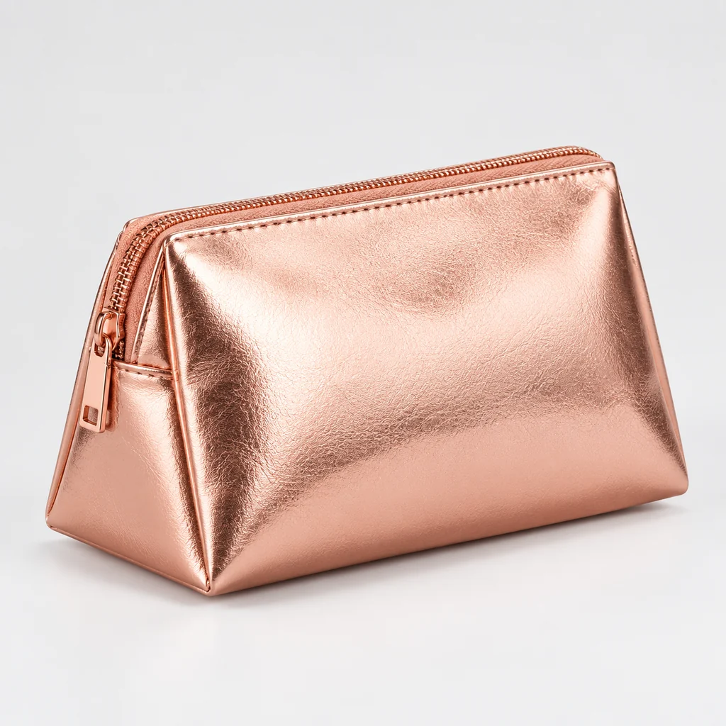 ST-213 Rose Gold Metalik Geniş Körüklü Makyaj Çantası